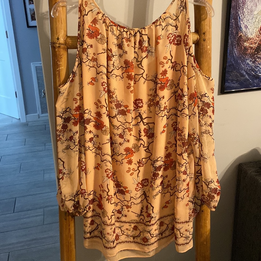 Max Edition Boho Floral Cold Shoulder Blouse Top SZ Large - Picture 6 of 6